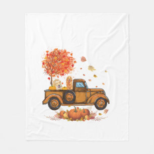 Golden Retriever Pumpkin Truck Autumn Leaf Fall th Fleece Blanket