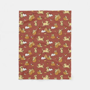 Golden Retriever Pumpkins Pattern Fleece Blanket