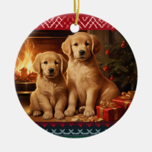Golden Retriever puppies Christmas Ceramic Tree Decoration