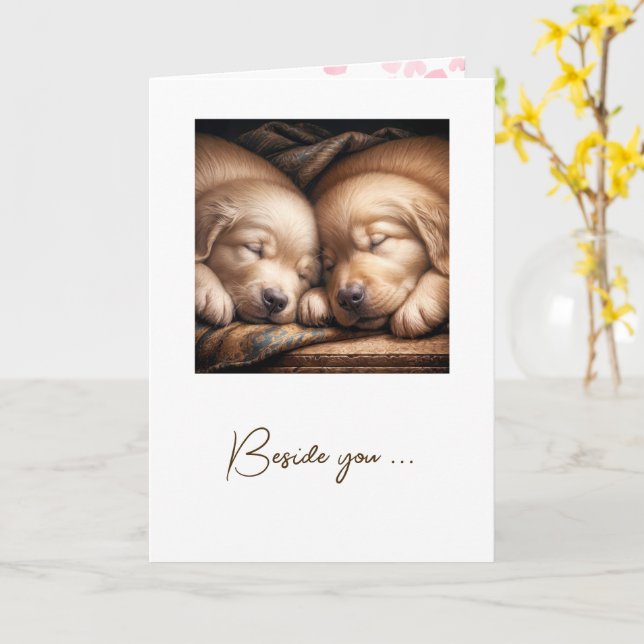 Golden Retriever Puppies For Anniversary Card (Yellow Flower)
