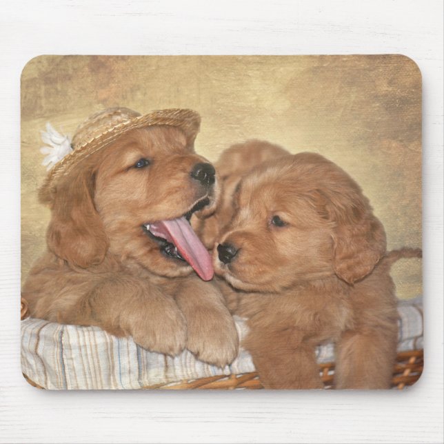 Golden Retriever Puppies in basket Mouse Mat (Front)