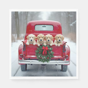 Golden Retriever Puppies In Christmas Truck Napkin