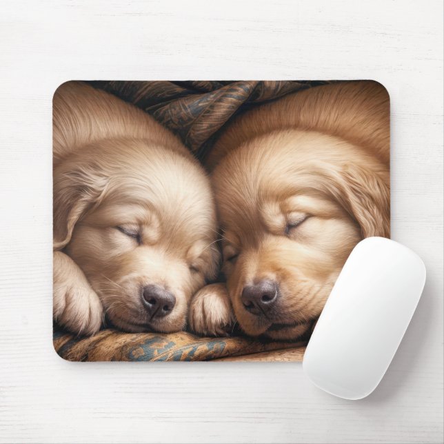 Golden Retriever Puppies In Peaceful Slumber Mouse Mat (With Mouse)