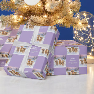 Golden Retriever Puppies in Snow Lilac Christmas Wrapping Paper