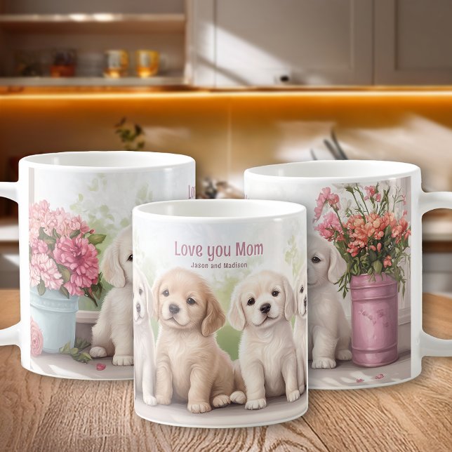 Golden Retriever Puppies Love You Mum Mother's Day Coffee Mug (Golden Retriever Puppies Love You Mom Mother's Day Coffee Mug)