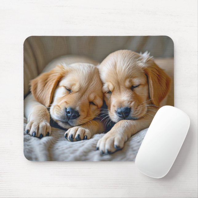 Golden Retriever Puppies Sleeping Mouse Mat (With Mouse)