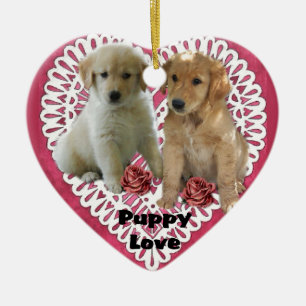 Golden Retriever Puppies Valentines Ceramic Tree Decoration
