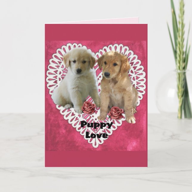 Golden Retriever Puppies Valentines Holiday Card (Front)