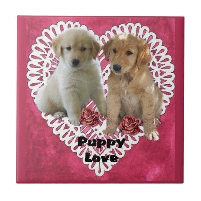 Golden Retriever Puppies Valentines Tile (Front)