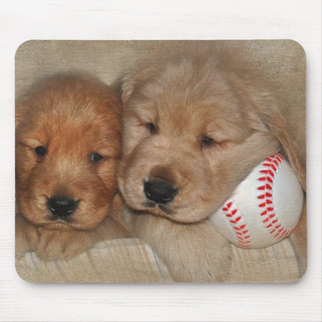 Golden Retriever Puppies with Baseball Mouse Mat (Front)