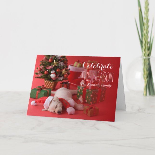 Golden Retriever Puppy and Christmas Holiday Card (Front)