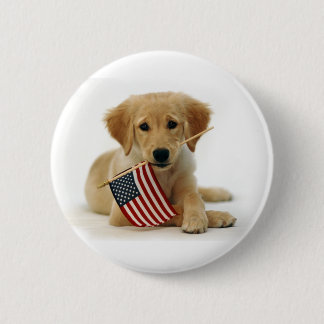 Golden Retriever Puppy and Flag 6 Cm Round Badge
