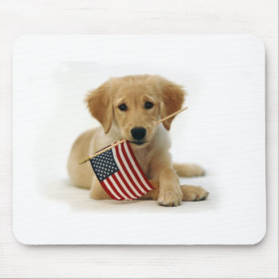 Golden Retriever Puppy and Flag Mouse Mat