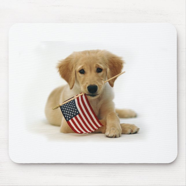 Golden Retriever Puppy and Flag Mouse Mat (Front)