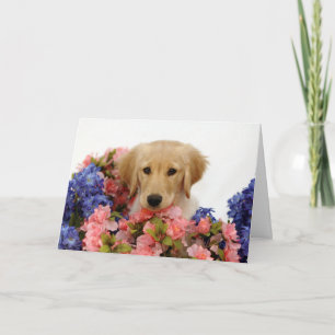 Golden Retriever Puppy and Flowers Card