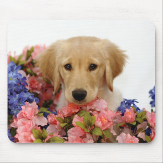 Golden Retriever Puppy and Flowers Mouse Mat