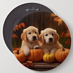 Golden Retriever Puppy Autumn Delight Pumpkin 6 Cm Round Badge