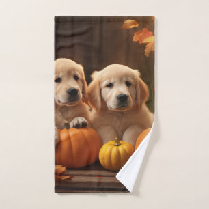 Golden Retriever Puppy Autumn Delight Pumpkin Bath Towel Set