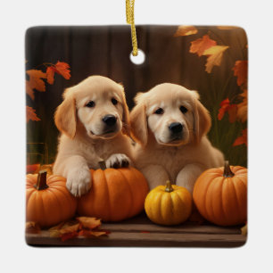 Golden Retriever Puppy Autumn Delight Pumpkin  Ceramic Ornament