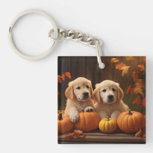 Golden Retriever Puppy Autumn Delight Pumpkin Key Ring
