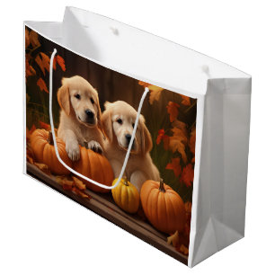 Golden Retriever Puppy Autumn Delight Pumpkin  Large Gift Bag