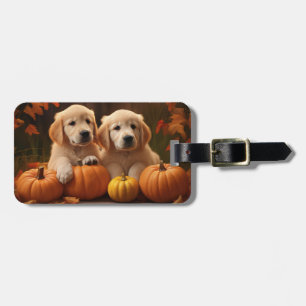 Golden Retriever Puppy Autumn Delight Pumpkin Luggage Tag