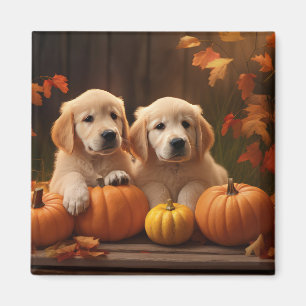 Golden Retriever Puppy Autumn Delight Pumpkin  Magnet