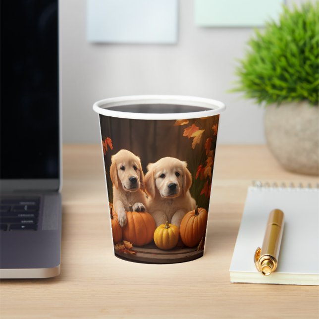 Golden Retriever Puppy Autumn Delight Pumpkin  Paper Cups (Insitu)
