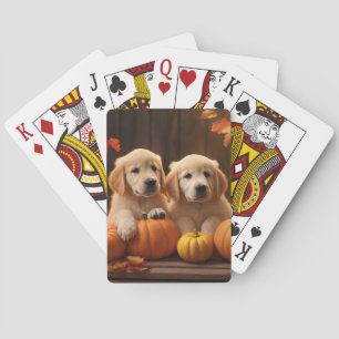 Golden Retriever Puppy Autumn Delight Pumpkin  Playing Cards