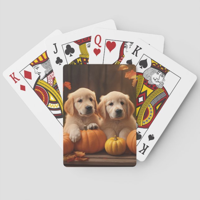 Golden Retriever Puppy Autumn Delight Pumpkin  Playing Cards (Back)