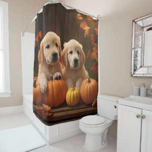 Golden Retriever Puppy Autumn Delight Pumpkin  Shower Curtain