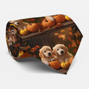 Golden Retriever Puppy Autumn Delight Pumpkin Tie