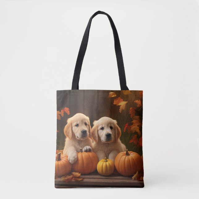 Golden Retriever Puppy Autumn Delight Pumpkin  Tote Bag (Front)