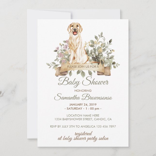 Golden Retriever Puppy Baby Shower Invitation (Front)