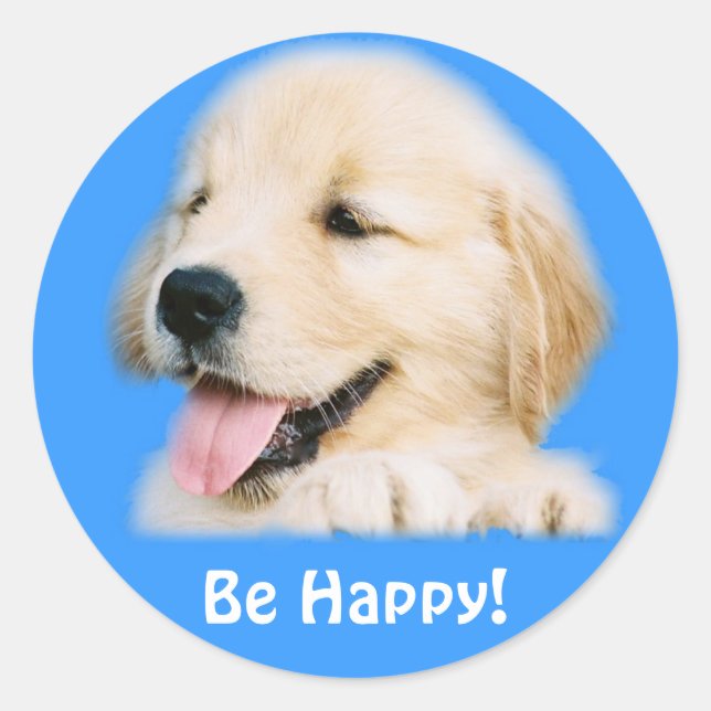 Golden Retriever Puppy "Be Happy" Sticker (Front)