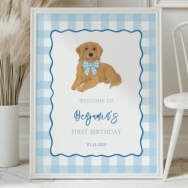 Golden Retriever Puppy Birthday Party Welcome Poster (Creator Uploaded)