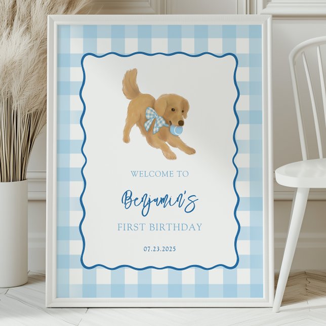 Golden Retriever Puppy Birthday Party Welcome Poster (Creator Uploaded)