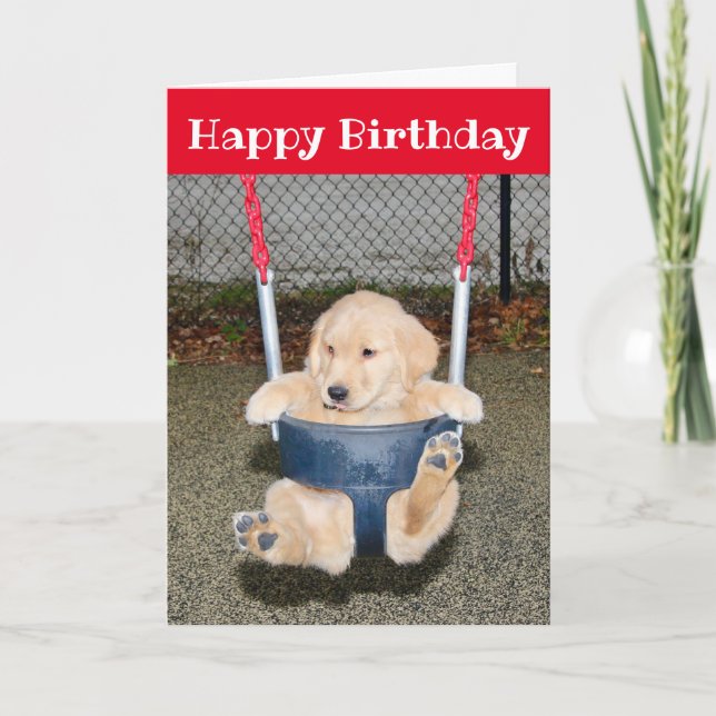 Golden Retriever Puppy Birthday Swing Card (Front)