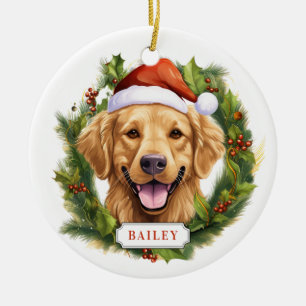 Golden Retriever Puppy Ceramic Circle Ornament