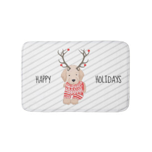 Golden Retriever Puppy Christmas Antlers Stripe Bath Mat