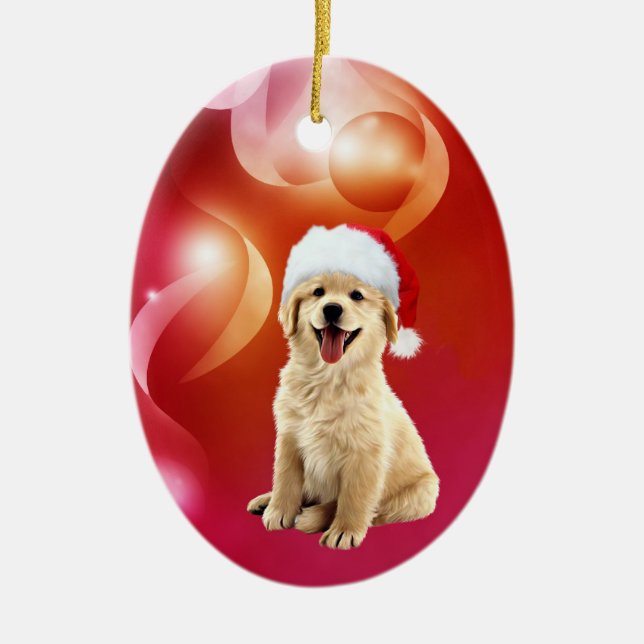 Golden retriever puppy Christmas Ceramic Tree Decoration (Front)