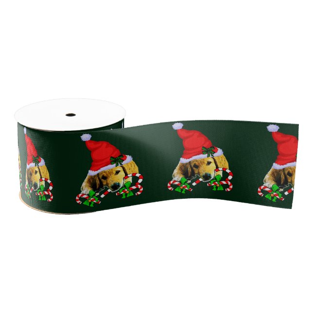 Golden Retriever Puppy Christmas Grosgrain Ribbon (Spool)