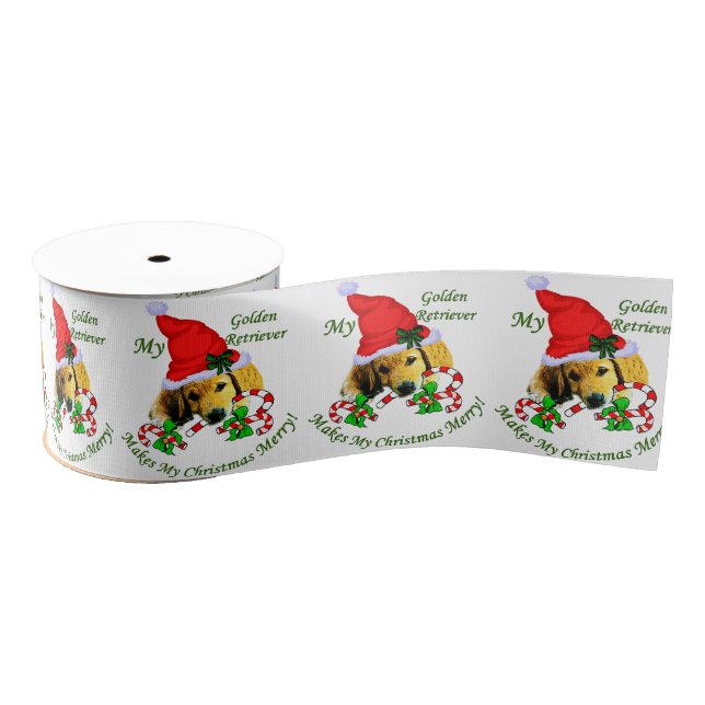 Golden Retriever Puppy Christmas Grosgrain Ribbon (Spool)