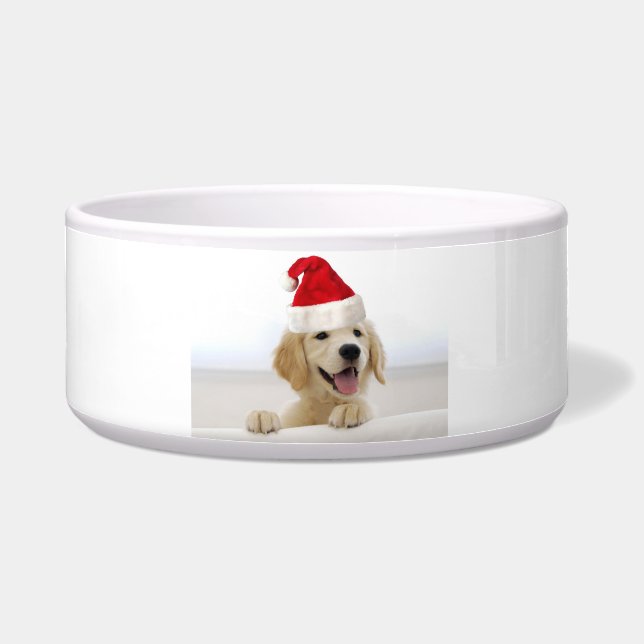 Golden Retriever Puppy Christmas Large Pet Bowl (Front)