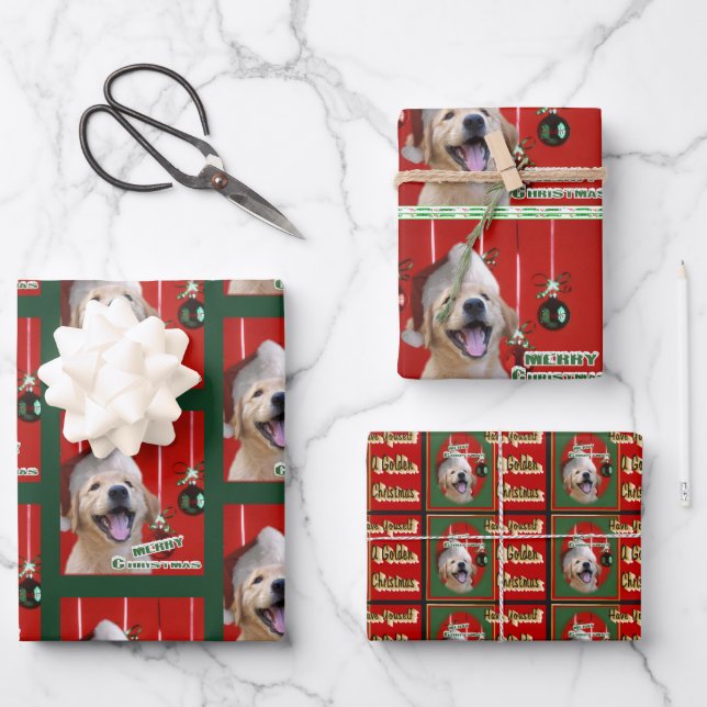 Golden Retriever Puppy Christmas Wrapping Paper Sheet (Front)
