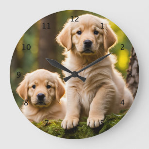 Golden Retriever puppy dog cute photo  Large Clock
