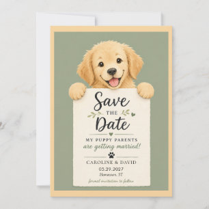 Golden Retriever Puppy Dog Cute Wedding Save The Date