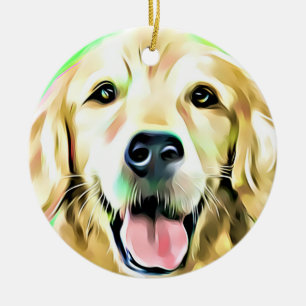 Golden Retriever Puppy Dog Digital art Ceramic Tree Decoration