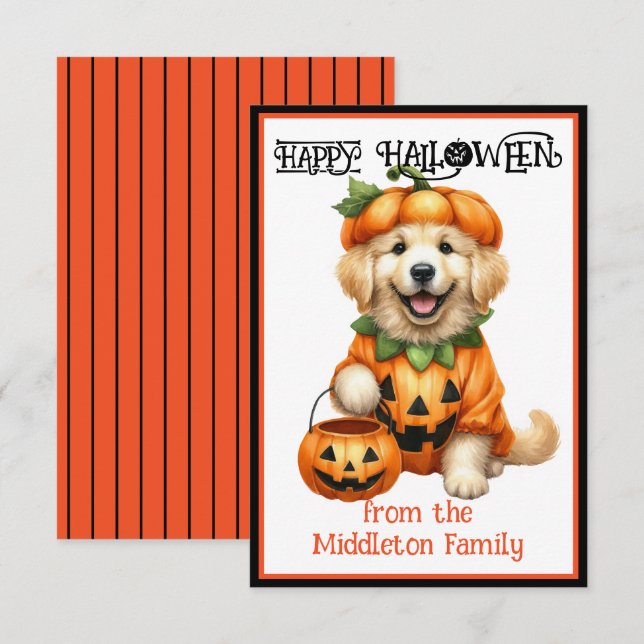 Golden Retriever Puppy Dog Happy Halloween Card (Front/Back)