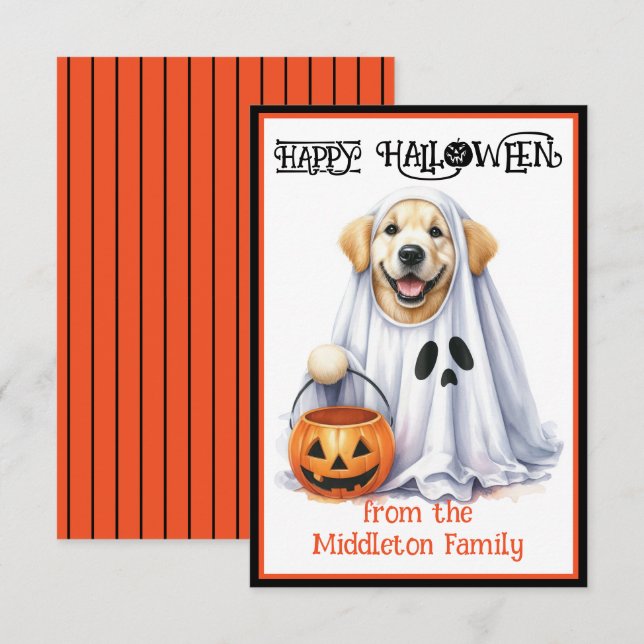 Golden Retriever Puppy Dog Happy Halloween Card (Front/Back)